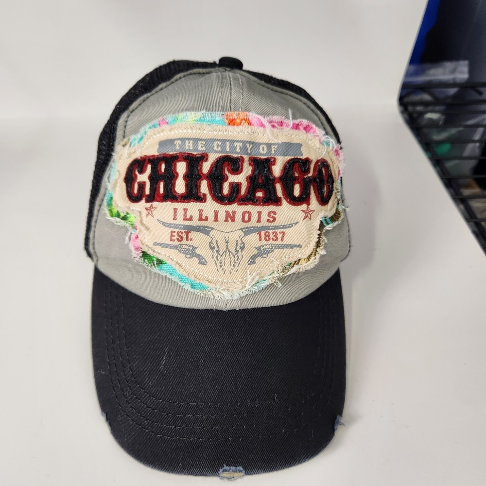 City‎ Hats Chicago Illinois Trucker Hat Mesh Back Distressed Patch Cap